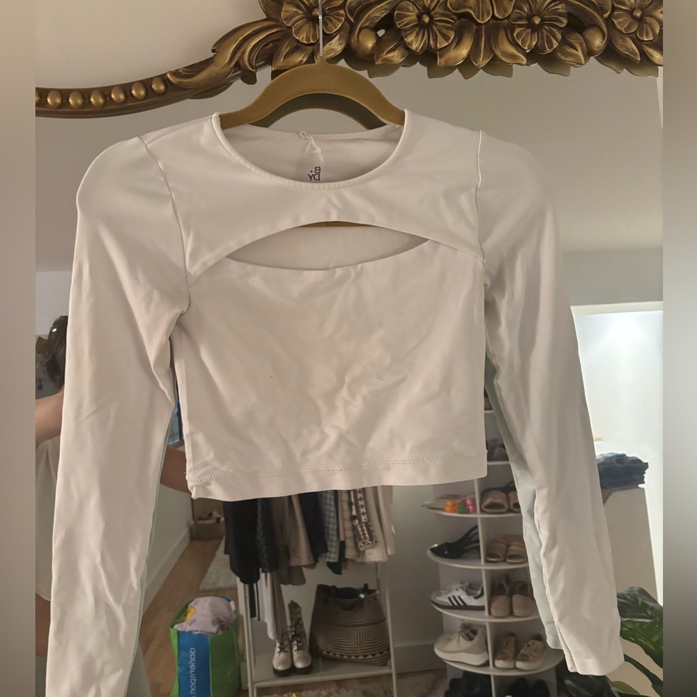 White Long Sleeve Cutout Top